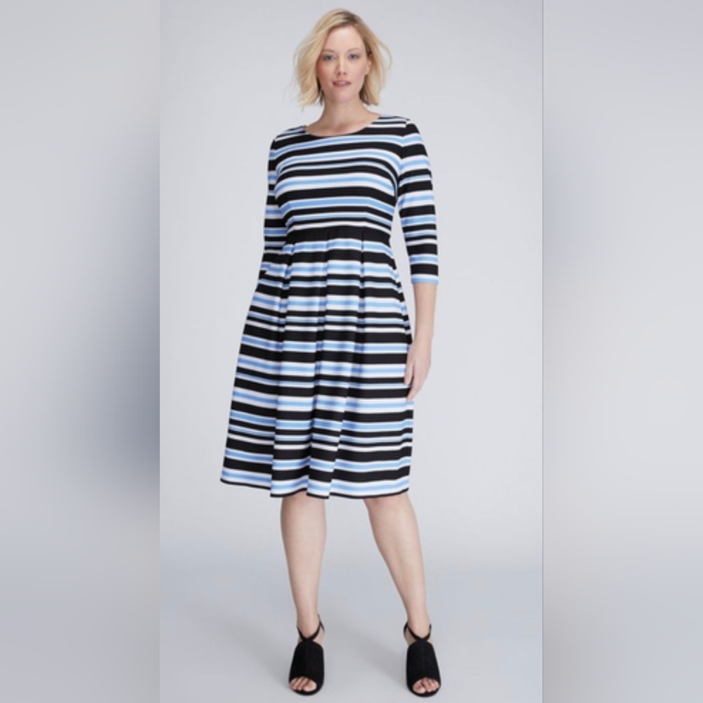 Lane Bryant Black and Blue Striped Midi Dress Size 24